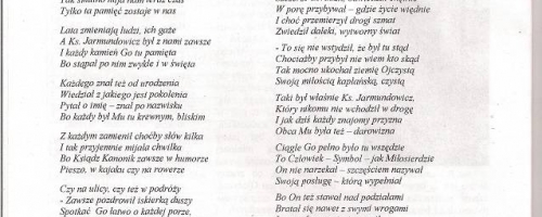 Wiersz. Pamięci ks. kan. T. Jarmundowicza. Nowe Echo Szczekocin. Nr 12, listopad 2002, s. 5